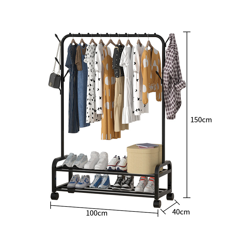 地上レベル複列衣類ラック家庭用寝室バルコニー多機能モバイル衣類収納ラックホイール|undefined