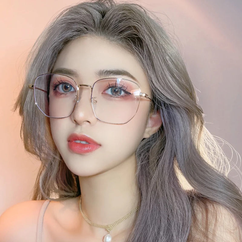 Golden Glasses Women's Myopia Can be Equipped with Power Cyber Celebrity Large Frame Flat Mirror High Color Value ins Style Big Face Slimming Men's Fashionable