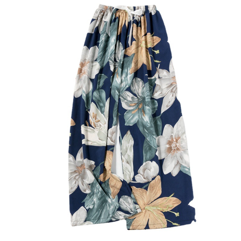 Spring and Summer New Foreign Trade Cotton Silk Pajama Pants Women's Thin Comfortable Loose plus size Wide Leg Pants Wall Cotton Cartoon Trousers