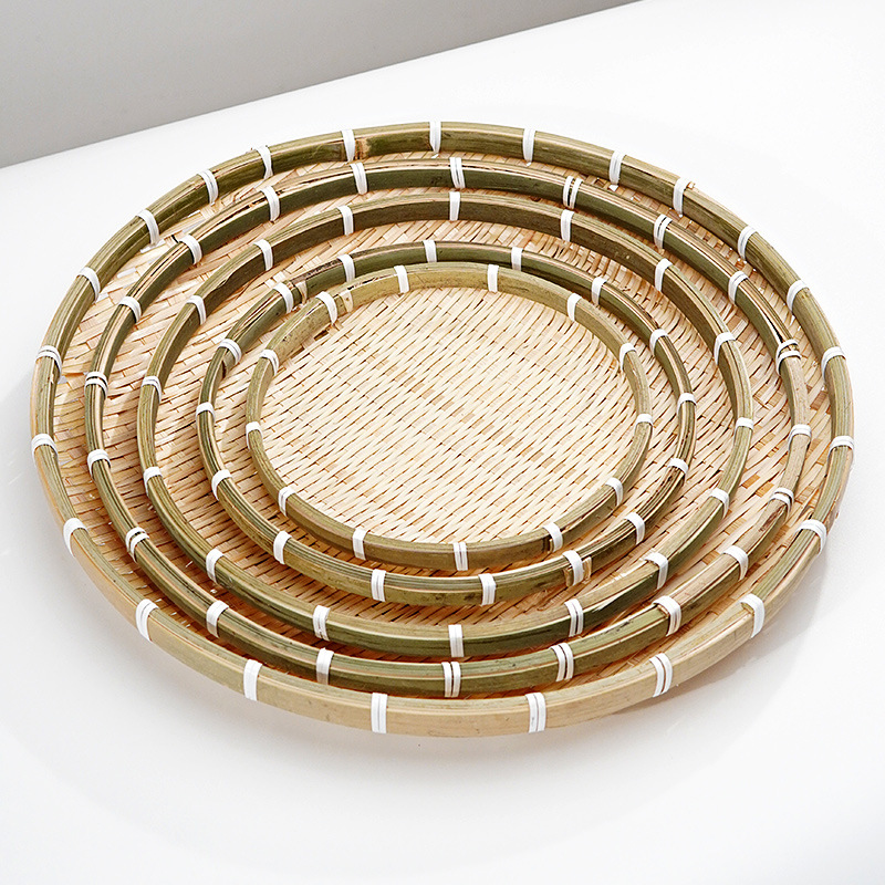 Bamboo Wiring Storage Plate Round Dustpan Shallow Mouth Drying Basket Bamboo Sieve Bamboo Plate Catering Basket Bamboo Products