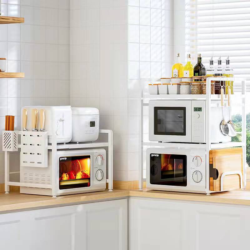 kitchen-multi-purpose-storage-rack-microwave-stand-adjustable-height-three-layers-for-oven-rice-cooker-stand-iron-wire-modern-simple-style