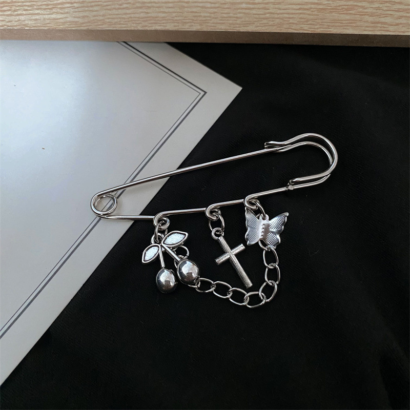 Gothic style punk pin cross Cherry butterfly brooch shoes bag hat chain pin decoration cross border