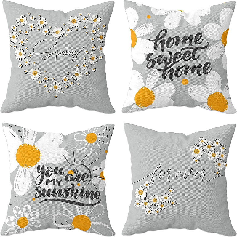 Amazon classic daisy printed linen pillowcase home living room office decoration sofa pillow cross-border hot