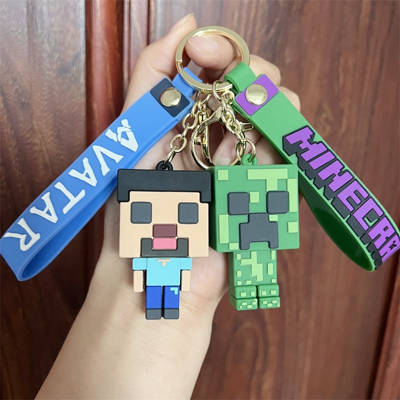 跨境熱銷創意麥塊我的世界鑰匙扣可愛pvc公仔Minecraft男女鑰匙鏈