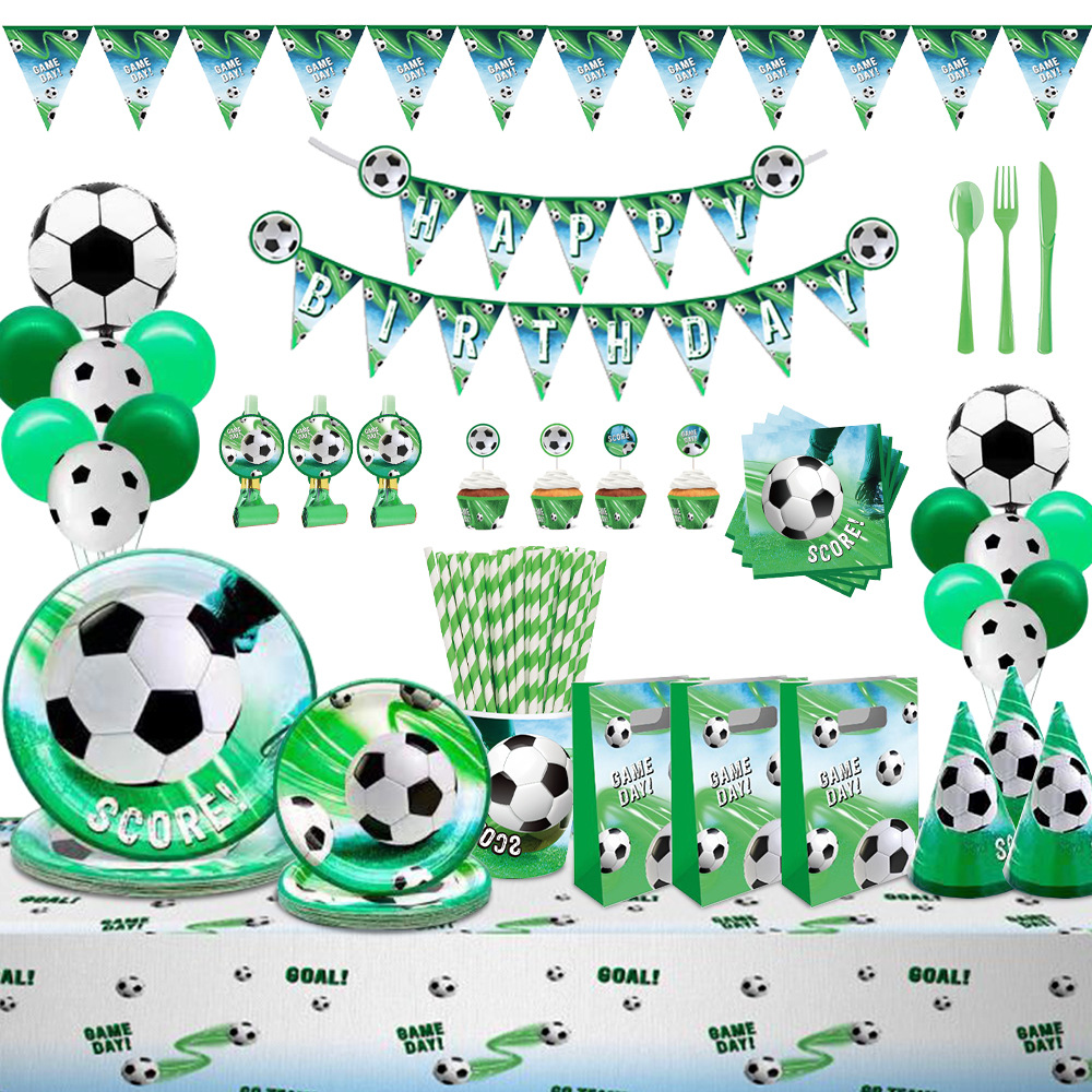 Football Theme Children's Birthday Party suit Disposable Paper Cup Paper Plate Paper Towel Tablecloth Party Paper Plate Dinner Plate