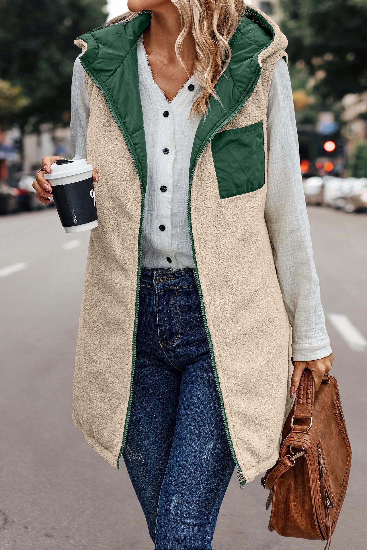 In stock 2023 new European and American solid color hooded cotton-padded vest double-sided warm cardigan windproof coat_voghion.com