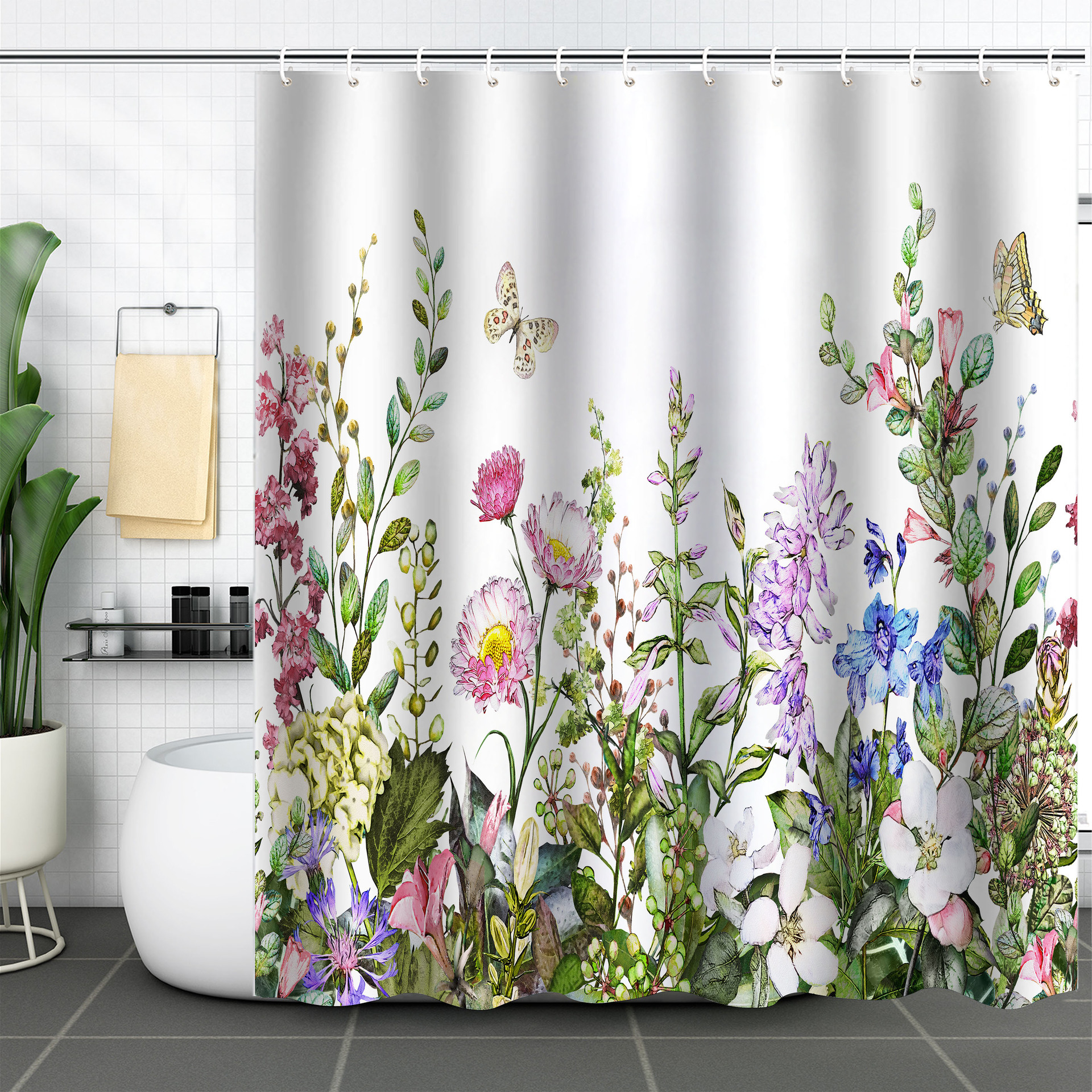 Bathroom Curtain Amazon Floral Waterproof Shower Curtain 3d Digital Printing Polyester Shower Curtain Bathroom Partition