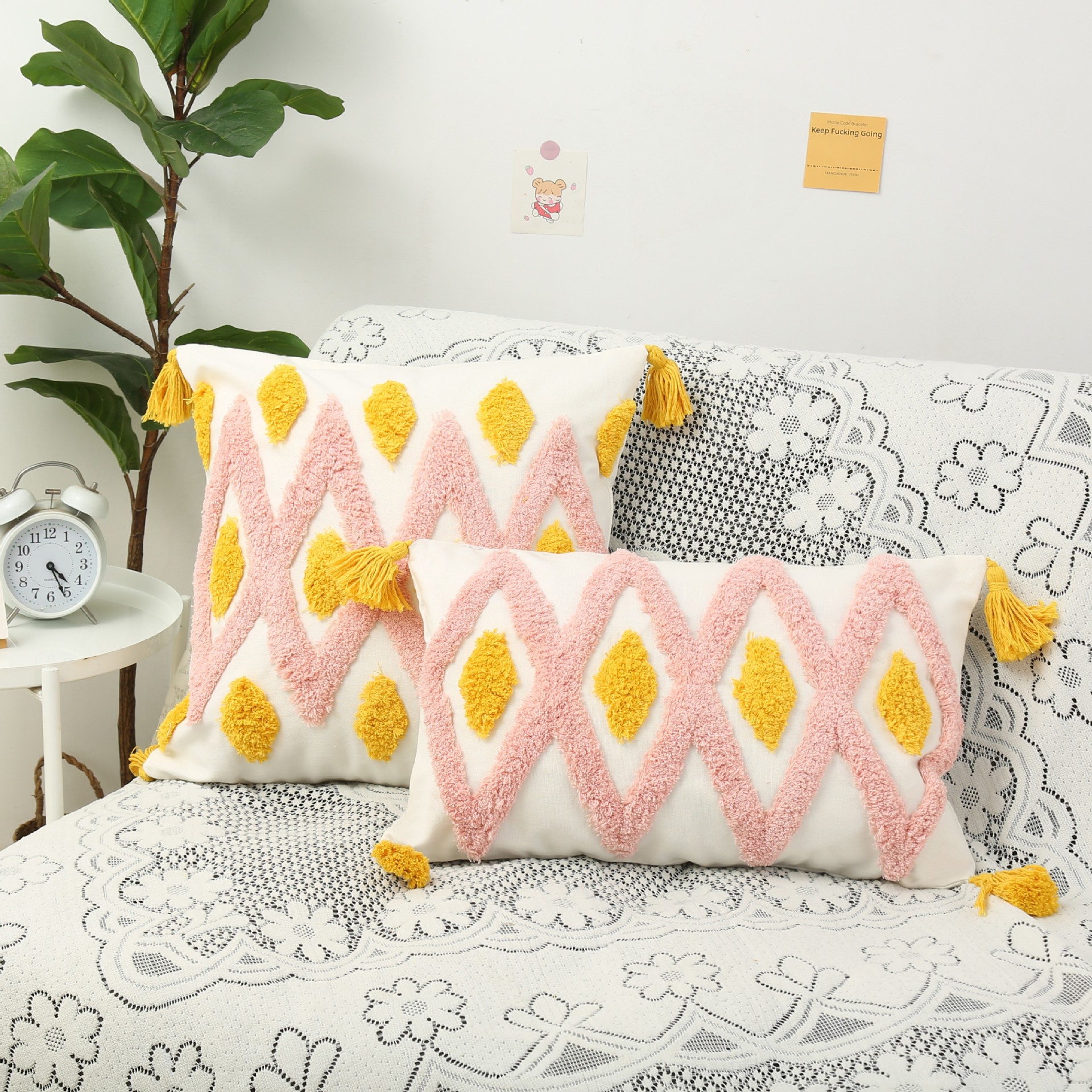 Bohemian style tufted Pillow sofa cushion living room bedroom embroidered waist pillow pillow bedside pillow cover wholesale