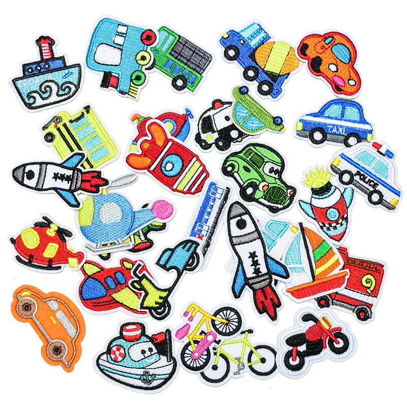 Cross-border hot sale cartoon car rocket ship submarine cloth stickers wholesale children's clothing accessories shoes and hats clothing accessories