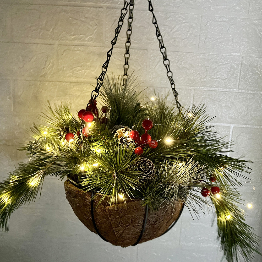 Christmas hanging basket wreath Christmas holiday decorations Christmas wreath European and American home ornaments artificial Christmas hanging baske_voghion.com