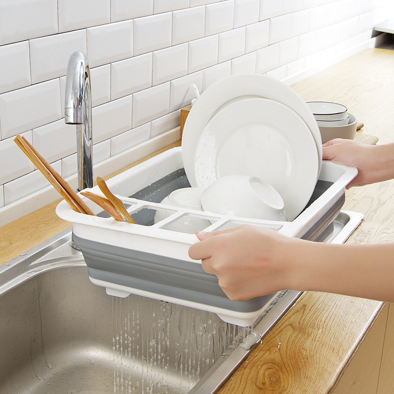 Multi-functional Household Plastic Folding Bowl and Chopsticks Tableware Storage Rack Vegetable Washing Drain Basket Kitchen Storage Rack Drain Bowl Rack