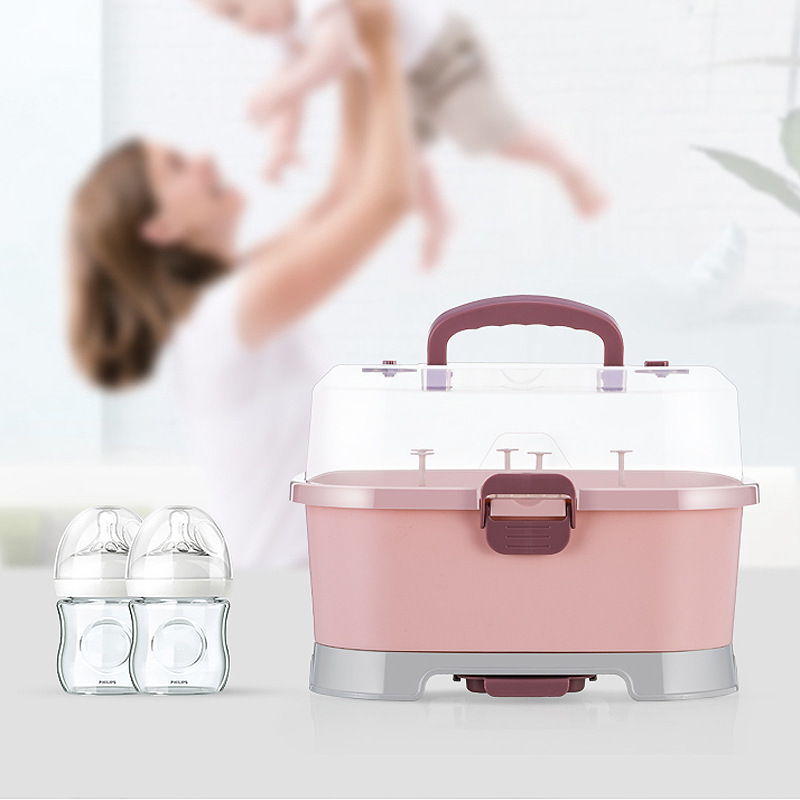 Baby feeding bottle storage box large space multi-color baby tableware storage box draining dustproof drying rack milk powder box