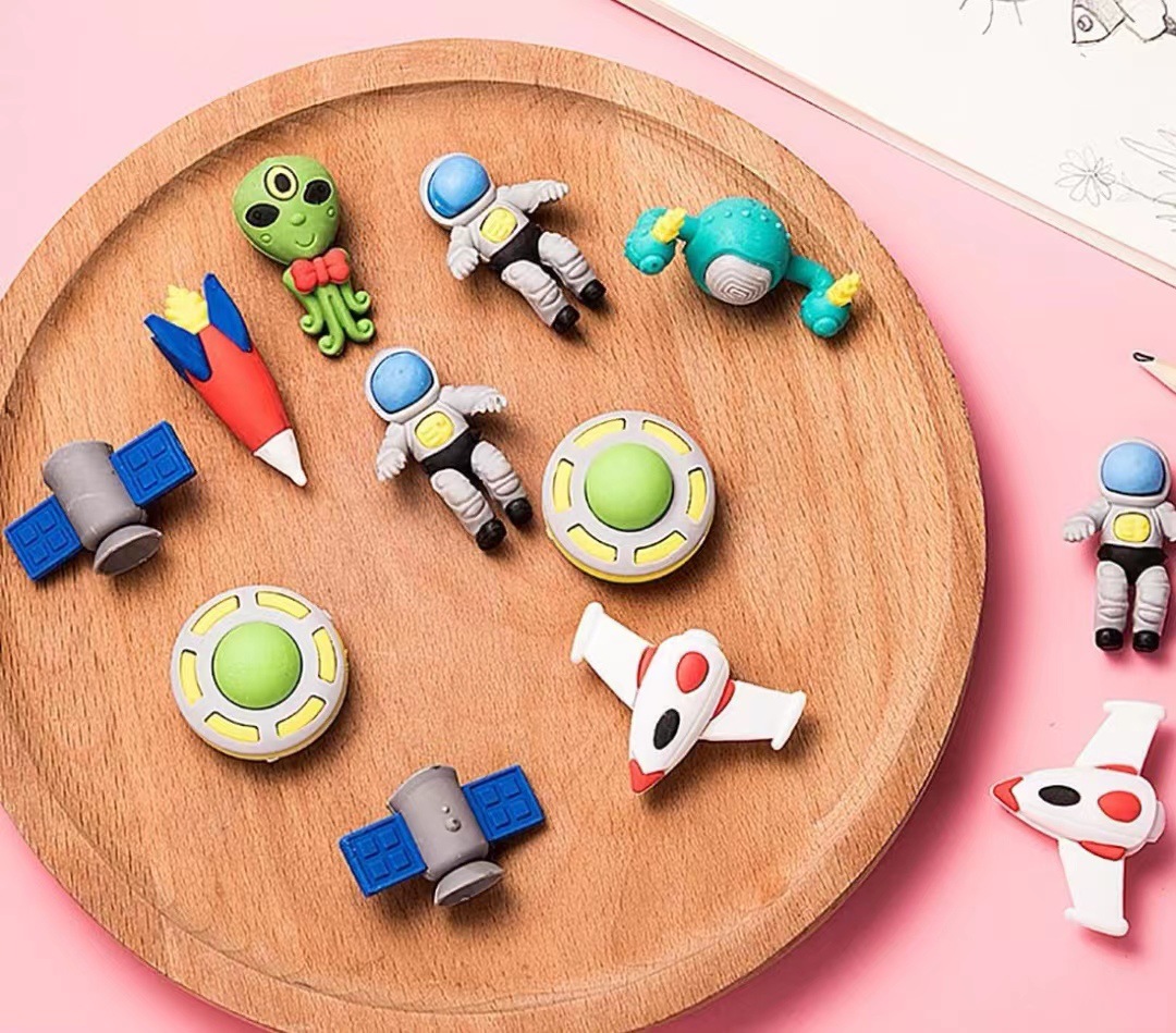 Cartoon creative rubber spaceman spacecraft alien UFO rocket shape eraser student prize gift