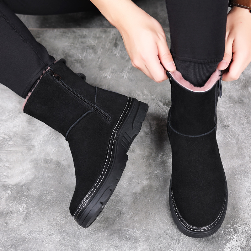 Winter New Wool Men's Snow Boots Genuine Leather Cowhide Fleece Warm Outdoor High Boots Northeast Cotton Shoes Men's Trendy