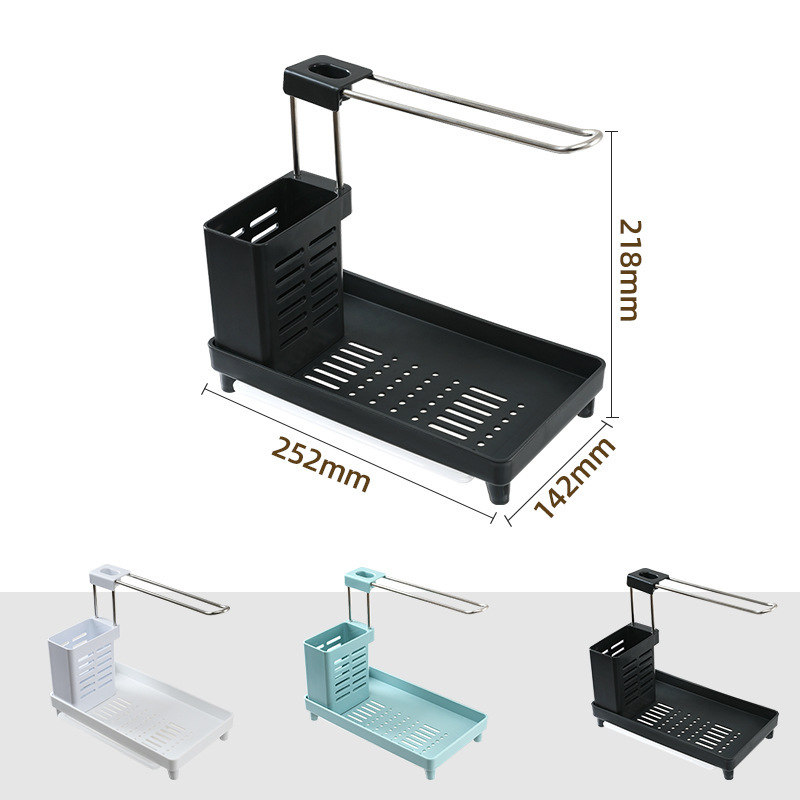ステンレス鋼プラスチックコンビネーションキッチン家庭用箸ホルダーはさみラックシンク布ラック水切り収納|undefined