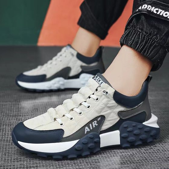 Cross-border men's shoes 2025 new Korean version of low-top running shoes trend non-slip thick-soled dad shoes breathable sports shoes
