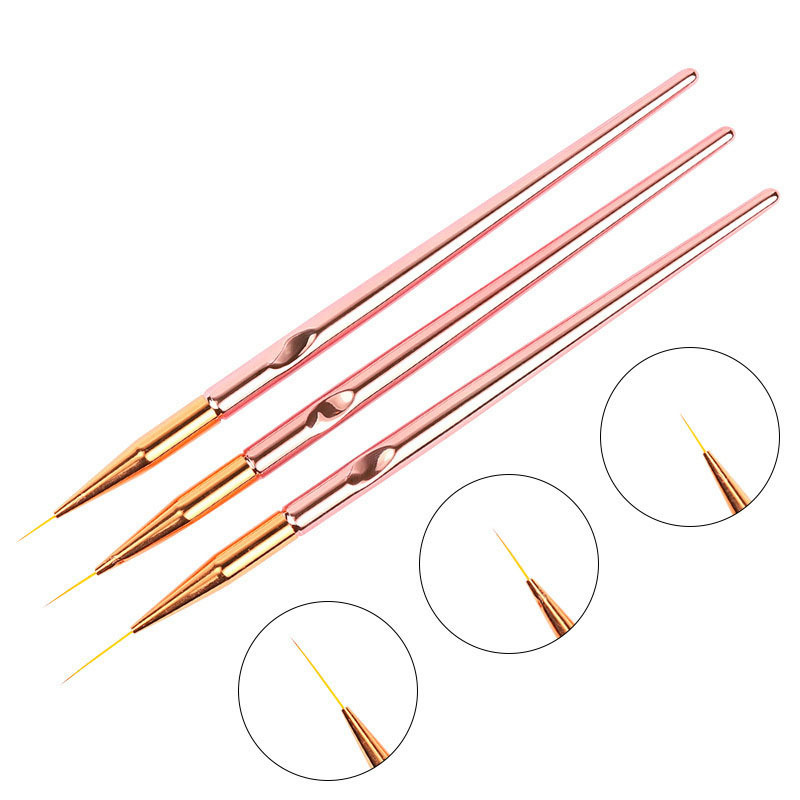 Rose gold electroplating magic color Rod aluminum tube painting pen nail drawing pen hook flower pen nail art pen suit beginner