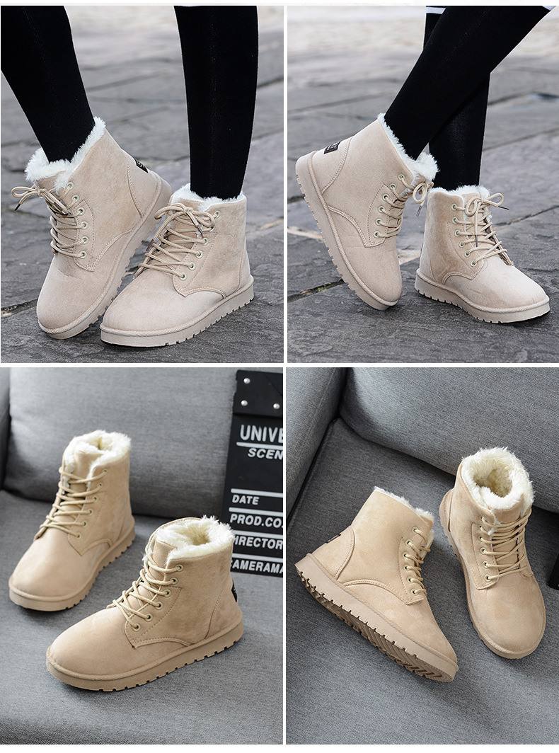 2023 Women's short boots new winter round toe lace-up cotton shoes Women's Flat snow boots fleece-lined warm women's boots wholesale