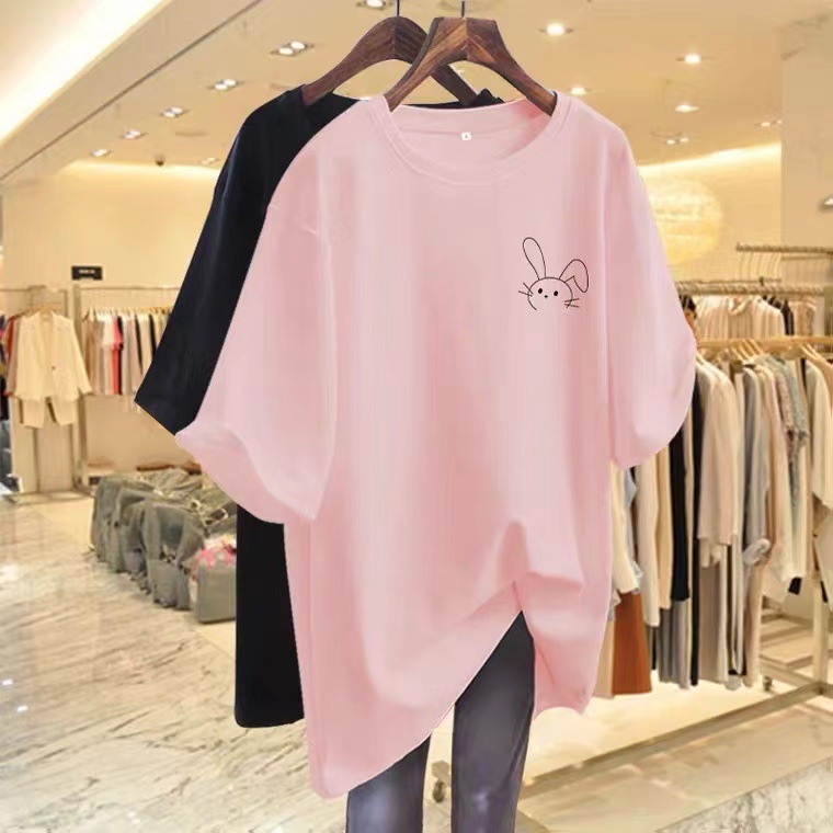 Large Edition Long Pure Cotton Crewneck Texture Apricot Short-sleeved T-shirt Women's 2023 Summer New European Half-sleeved T-shirt ins