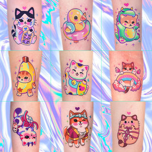 Super Soft Cute Cute Cat Chai Dog Cartoon Tattoo Sticker Waterproof Women's Lasting Simulation ins Style Diablo Student