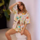 European and American Cross-border 2024 New AliExpress Independent Station Fashion Printed Linen Casual All-match Shirt Cardigan Shorts