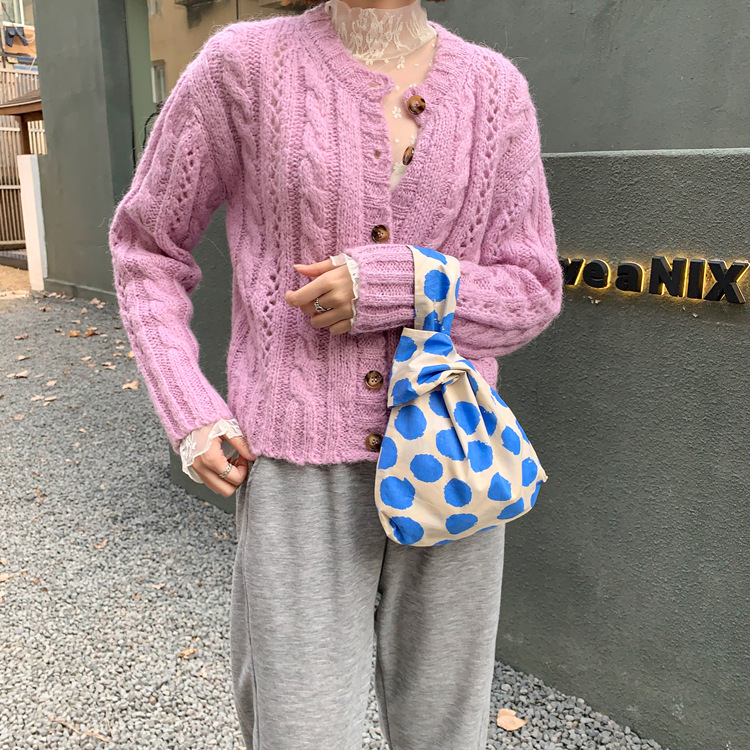 Wrist bag poplin cotton and linen fabric small fresh coin purse walking bag key bag Japanese style and style ins style