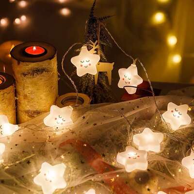 LED cute smiling face stars decorative lights flashing lights string lights room layout lights Christmas children's room kindergarten