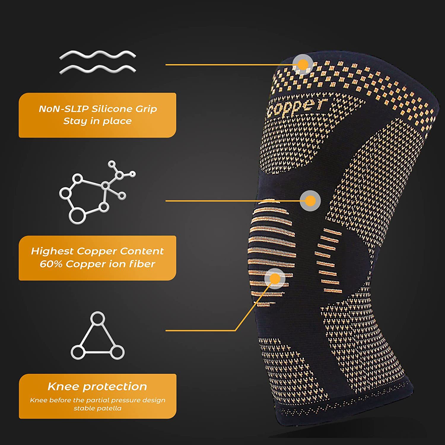 Cross-border hot-selling knitted knee pad Copper cycling basketball mountaineering badminton Copper fiber breathable non-slip sports protection