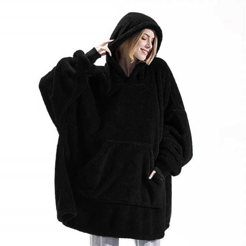 Cross-border Amazon Autumn and Winter Comfortable Loose Double-sided Fleece Hoodie Thickened Wearable Blanket Couple's New Home Clothes