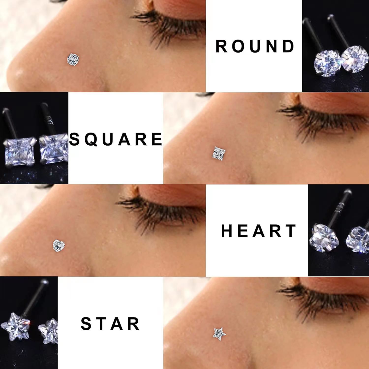 European and American popular L-shaped nose stud five-pointed star curved rod nose ring hot selling 7-word 3A zircon nose nail piercing jewelry