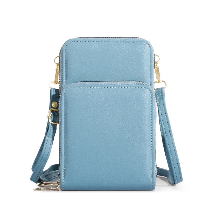 MADLEY new mobile phone bag fashion multi-functional three-layer zipper purse PU solid color large capacity shoulder small satchel