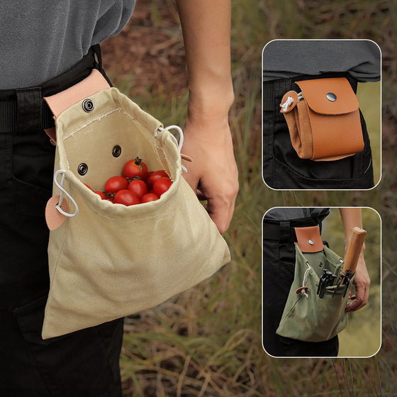 Outdoor Foraging Bag Fruit Picking Bag Waist Hanging Tools Waist Bag Bundle Pocket Folding Canvas Tools Storage Bag