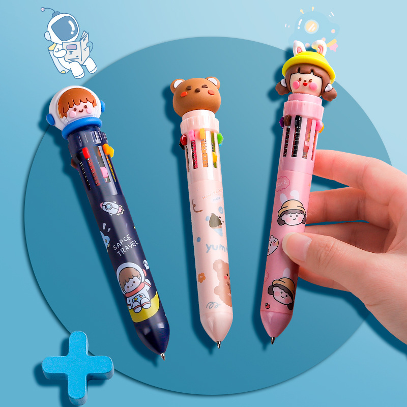 Ten-color ballpoint pen wholesale push a multi-color eight-color Primary School students special notes colorful one color