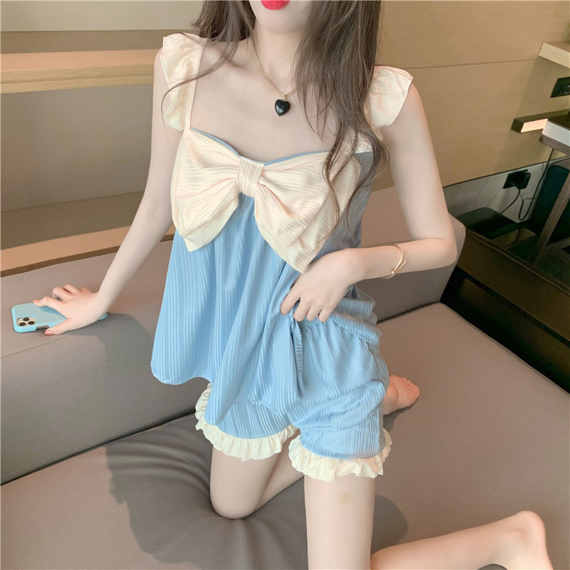 Cross-border suspender pajamas two-piece set for women summer  ice silk internet celebrity ins style cute shorts home clothes set