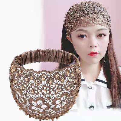 Beaded Plum Blossom Hollow Hair Band Chattering Internet Popular Wide-brimmed Pressed Hair Non-slip White Hair Covering Headband Women's Headwear Headband