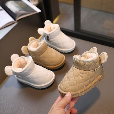 Baby snow boots winter fleece-lined cotton shoes baby toddler shoes baby baby shoes Korean style milk tea ears