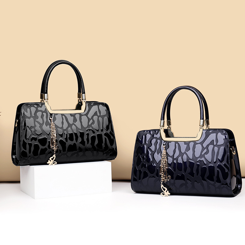 Sacs en cuir verni pour femmes, sac à bandoulière tendance Boston, sac à main texturé_voghion.com
