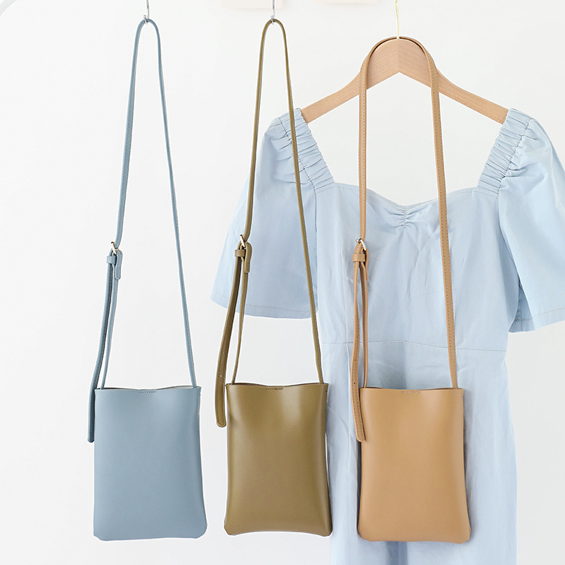 Korean Style Mori Style Artistic Small Satchel Casual Retro Solid Color Vertical Mobile Phone Bag Simple Western Style Soft Leather Women's Shoulder Bag