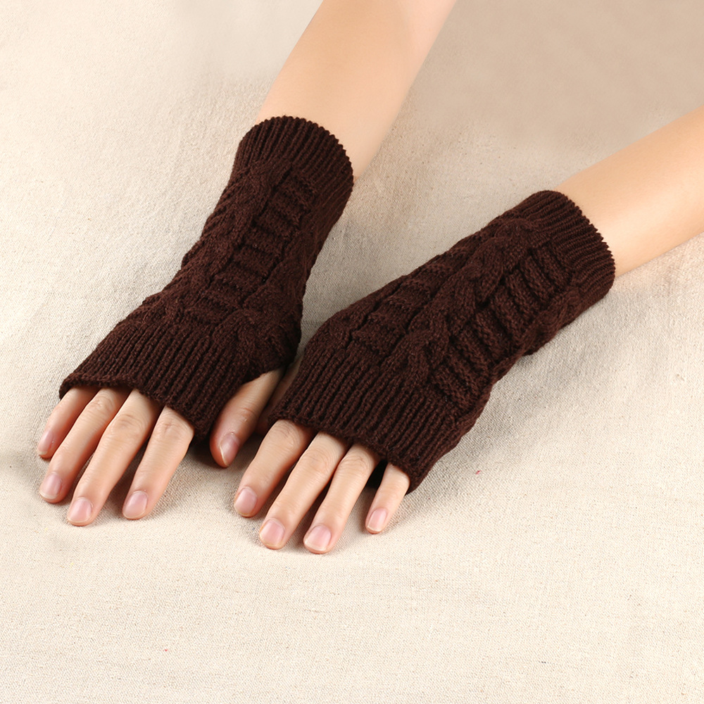 Winter Open Finger gloves Women's Computer Short gloves Warm Lengthened gloves Japanese and Korean Popular Half Finger Wool Flat Mouth gloves_voghion.com