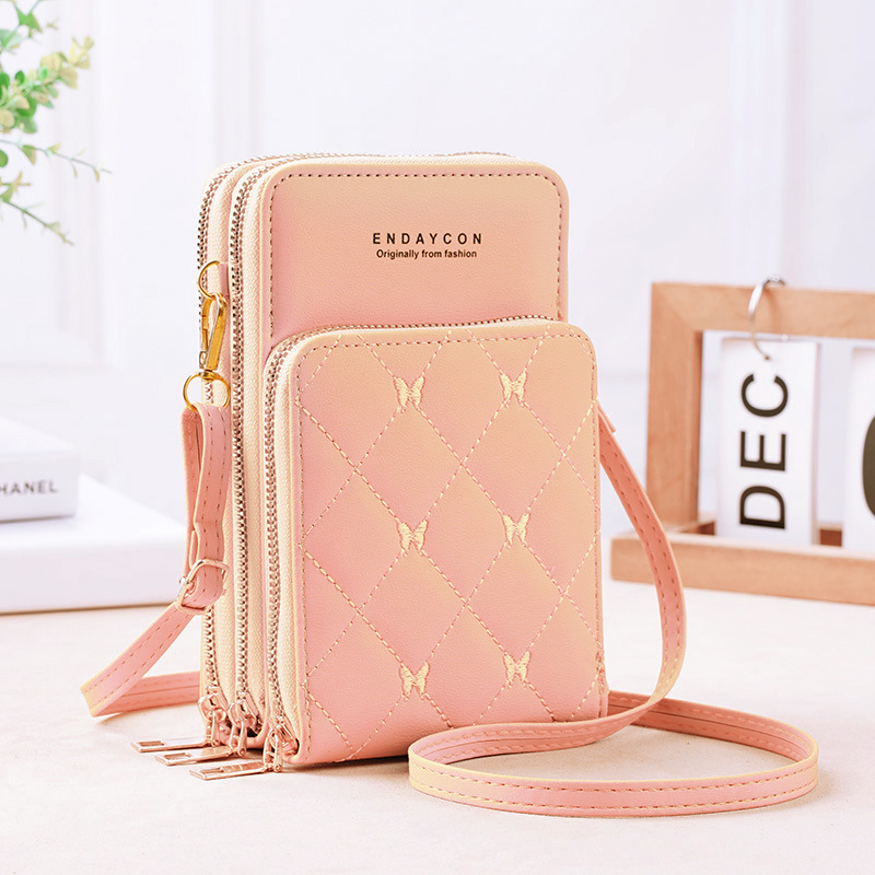 New Mobile Phone Bag Women's Korean-style Fashionable Multifunctional Mini Crossbody Shoulder Bag Three-layer Zipper Solid Color Simple Wallet