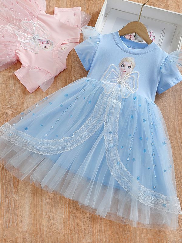 2025 Summer New Arrival dress Baby Girl's Short-Sleeved Tutu Veil Skirt Aisha Dress Girl's Princess Aisha Dress