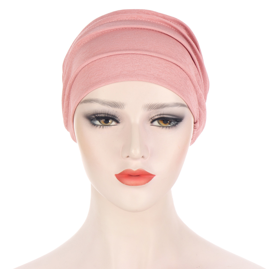 AliExpress New Hexagon Discount Stack Cap Solid Color Muslim Baotou Cap Slub Pleated Turtleneck Cap