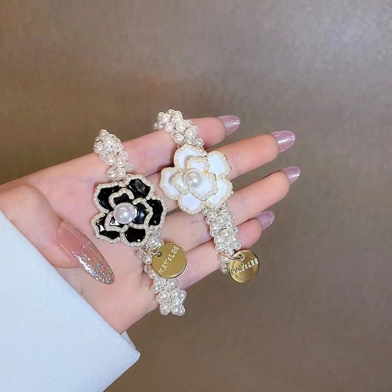 Pearl Camellia Hair Ring High-end Sense Hair Rope Ball Hair Accessories Tie Rope Internet Celebrity Hot New Simple Rubber Band