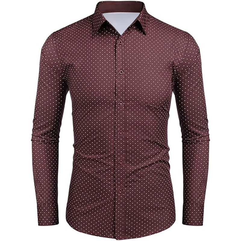Men's Business shirt long sleeve slim fit shirt casual polka dot print button long sleeve shirt