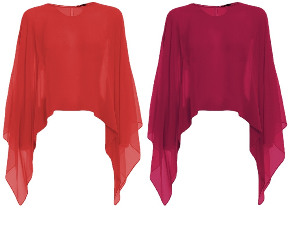 Short Pullover Solid Color Chiffon Cape Round Neck Thin Loose Breathable Sun Protection Shawl All-Match Simple Cape