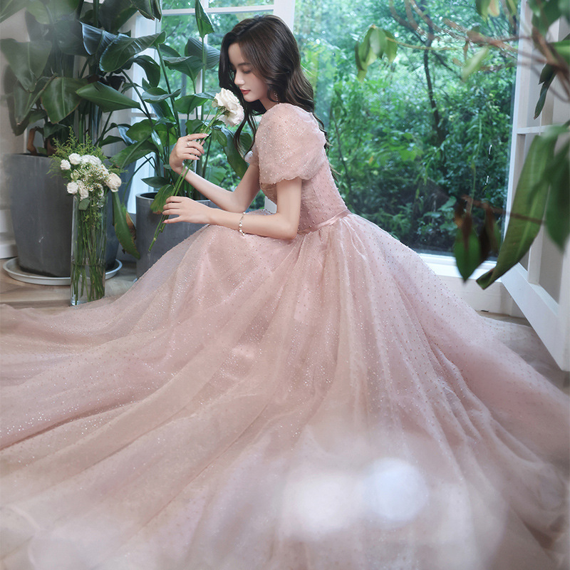 Evening Dress Women's Banquet 2024 New Ambience Niche Texture Pink Fairy Host Dress Banquet Evening Dress
