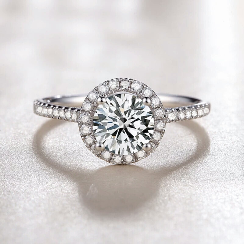 一件代發莫桑石圓包戒指女rings韓版六爪銀戒指直播熱賣貨源批發