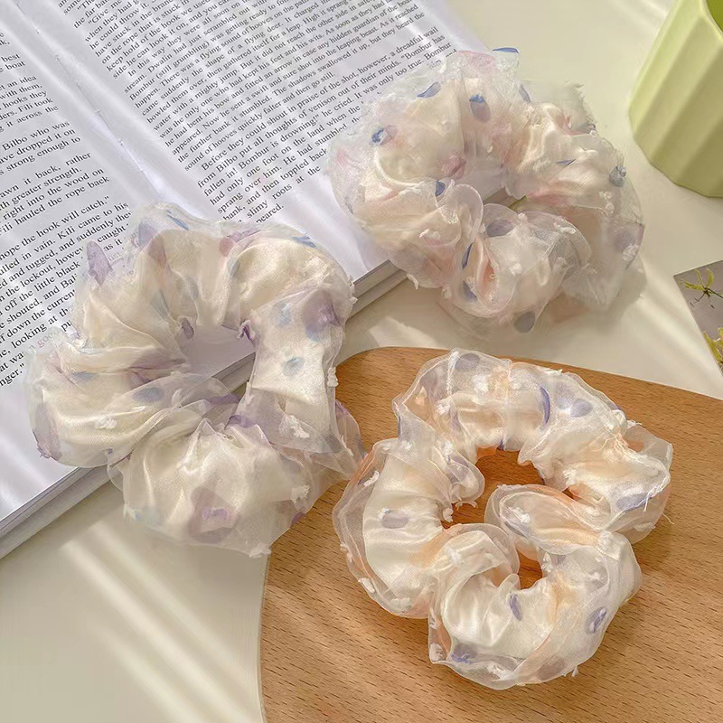 Autumn and winter high-grade sense mesh spot large intestine hair ring high elastic rubber band women's hair rope does not hurt hair hair rope hair accessories