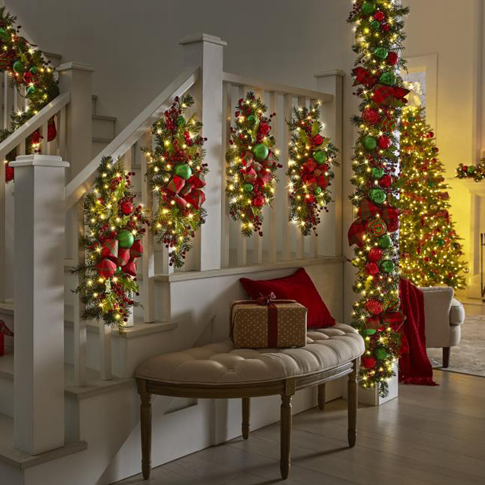 2023 Christmas stairs Garland stairs decoration teardrop swag upside down Christmas Nordic home hanging ornament _voghion.com