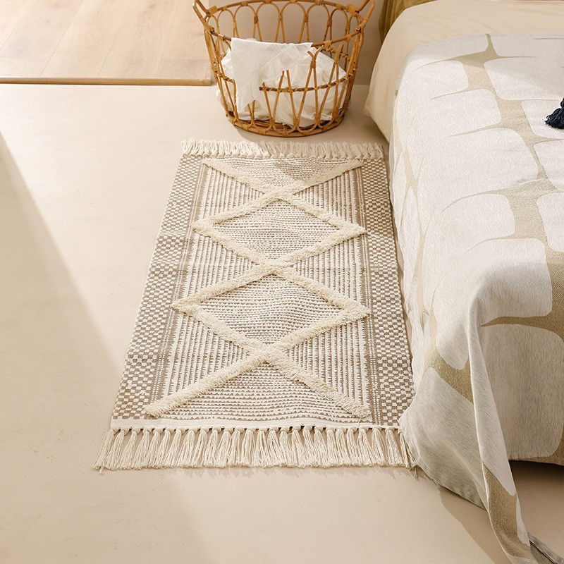 Foreign Trade Nordic Morocco Carpet Bedroom Mat ins Geometric Black and White Tassel Tufted Living Room Bedside Blanket Direct Selling
